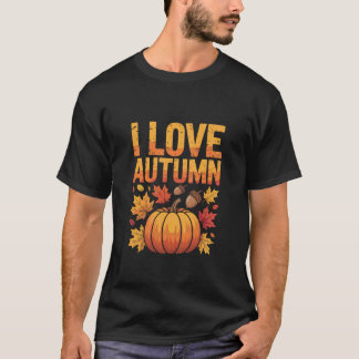 Camiseta Amo el otoño calabaza bellotas hojas