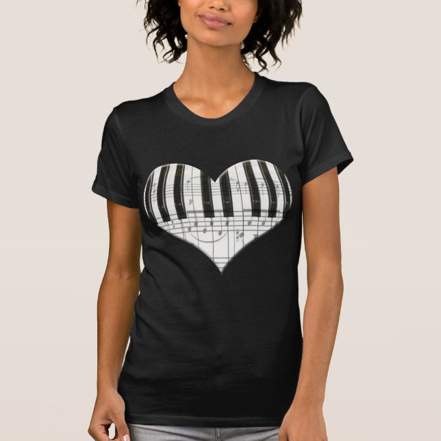 Camiseta Amo el teclado del corazón de la música del piano (Anverso)