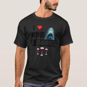Camiseta Amo el vino y los tiburones divertido bebiendo gra