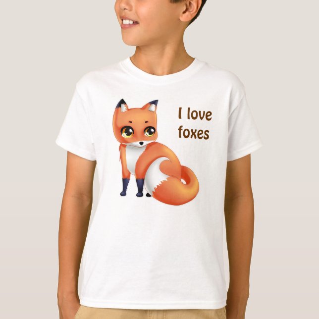 Camiseta Amo el zorro lindo del dibujo animado de Kawaii de (Anverso)