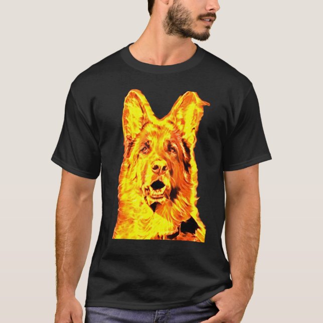 Camiseta Amo en llamas Perro pastor alemán negro (Anverso)
