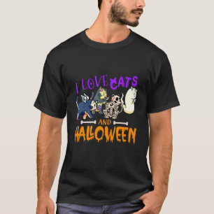 Camiseta Amo Gatos Y Gato De Halloween Ropa De Fantasma D