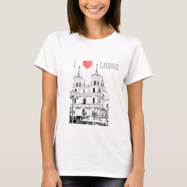 Camiseta Amo Grodno Belarus Architecture Sketch (Anverso)