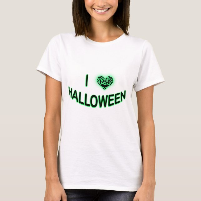 Camiseta Amo Halloween (corazón de amor de los batty) Café  (Anverso)
