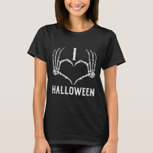 Camiseta Amo Halloween Skeleton Manos Corazón Cute Mujeres