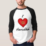 Camiseta Amo Hanukkah<br><div class="desc">Gran corazón rojo con el oro Estrella de David. El texto dice que amo a Hanukkah.</div>