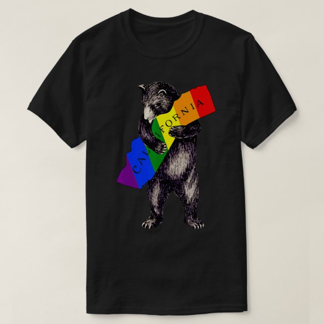 Camiseta Amo la Bandera Arcoiris de California Oso Hugo CA  (Diseño del anverso)
