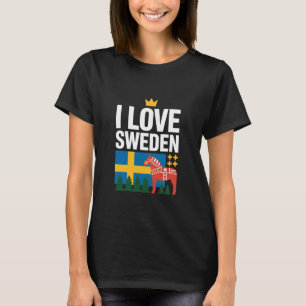 Camiseta Amo la bandera de Suecia Caballos de Dala Árboles