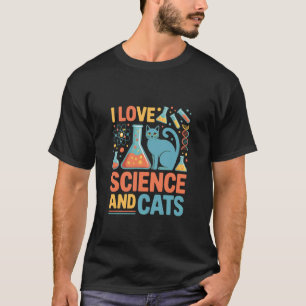 Camiseta Amo la ciencia y los gatos expresión entusiasta