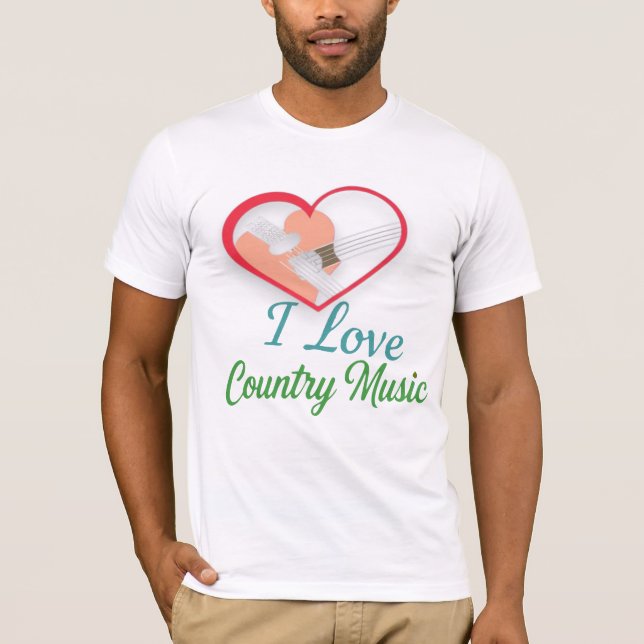 Camiseta Amo la música country - Diseño de corazón y guitar (Anverso)