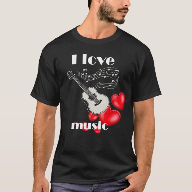 Camiseta Amo la música - guitarra y corazones (Anverso)