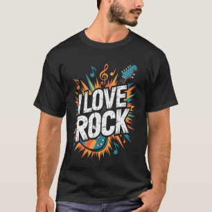 Camiseta Amo la música rock Explosión de notas de guitarra