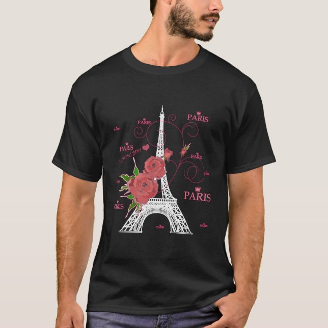 Camiseta Amo La Torre Eiffel De París Con Flores (Anverso)