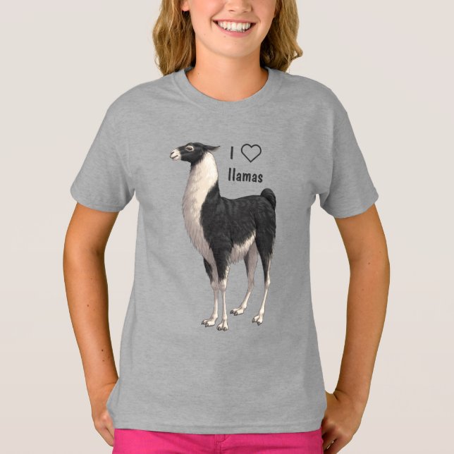 Camiseta Amo las Llamas Negro y Blanco (Anverso)
