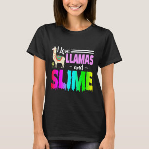 Camiseta Amo las Llamas y el Slime Rosa Arcoíris para Mujer
