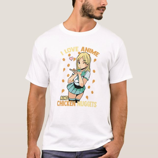 Camiseta Amo Las Nuggets De Anime Y Pollo - Cute Kawaii - O (Anverso)