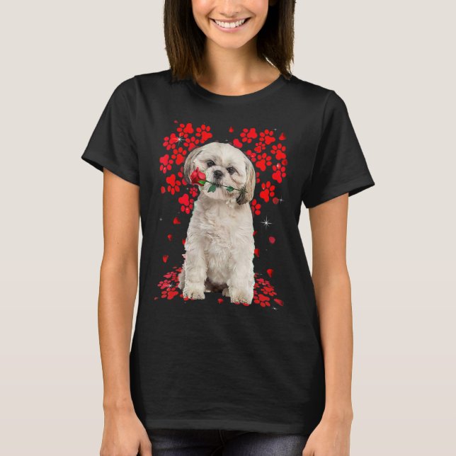 Camiseta Amo lindo Shih Tzu Perro Valentino Mascota Perro L (Anverso)