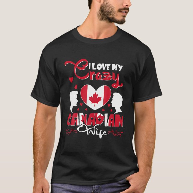 Camiseta Amo loco gracioso esposa canadiense Valentine Flag (Anverso)