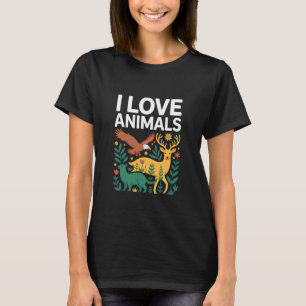 Camiseta Amo los animales Escena del bosque de vida silvest