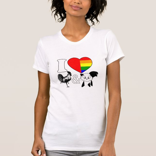 Camiseta Amo los gallos y los gatos - chicas bisexuales de (Anverso)