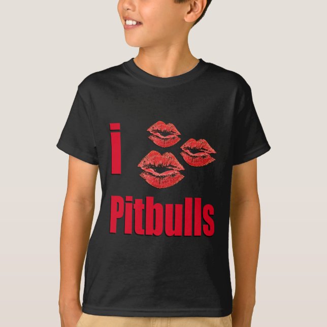 Camiseta Amo los perros de Pitbull, besos del lápiz labial (Anverso)