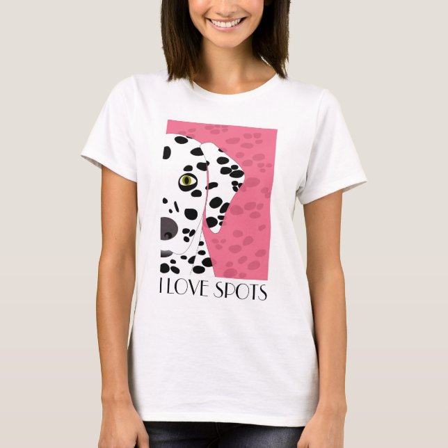 Camiseta "Amo los puntos" - rosa, Dalmatian blanco negro (Anverso)