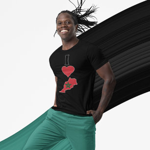Camiseta Amo Marruecos Corazón vertical Mapa de la bandera 