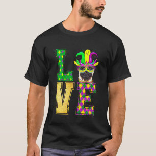 Camiseta Amo Máscara de Mardi Gras de Perro Pug Divertido