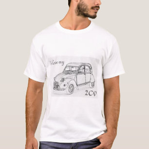 Camiseta "Amo mi 2-CV". Bosquejo de Citroen 2-CV en la