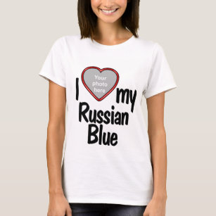Camiseta Amo mi azul ruso - Foto de gato con forma de coraz