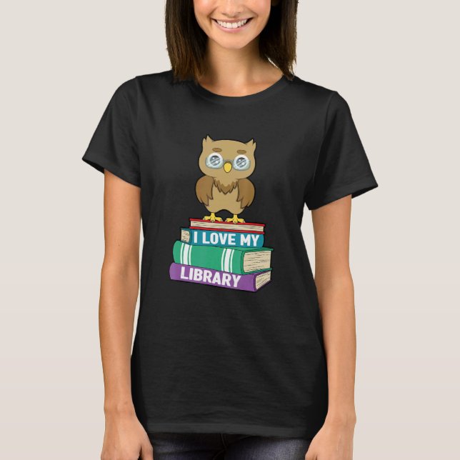 Camiseta Amo mi biblioteca Libro de lectores de búhos lindo (Anverso)