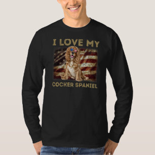 Camiseta Amo Mi Cocker Spaniel Papá Mamá Bandera Americana