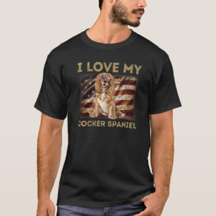 Camiseta Amo Mi Cocker Spaniel Papá Mamá Bandera Americana