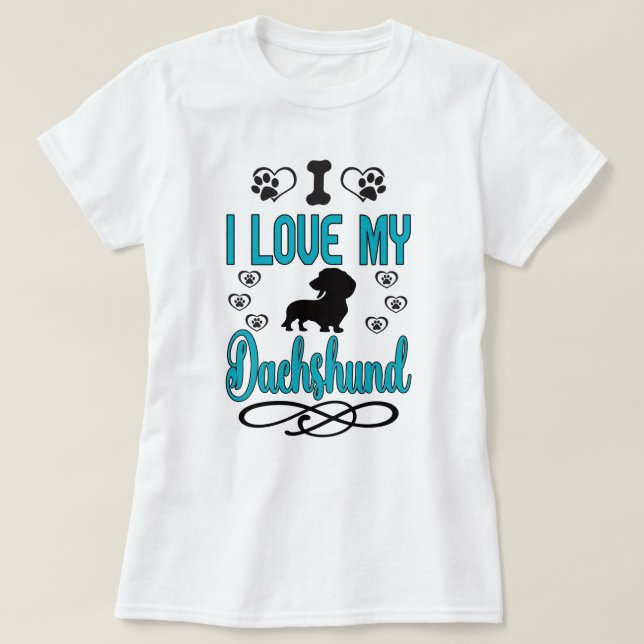Camiseta Amo mi Dachshund: Verde azulado y negro (Diseño del anverso)