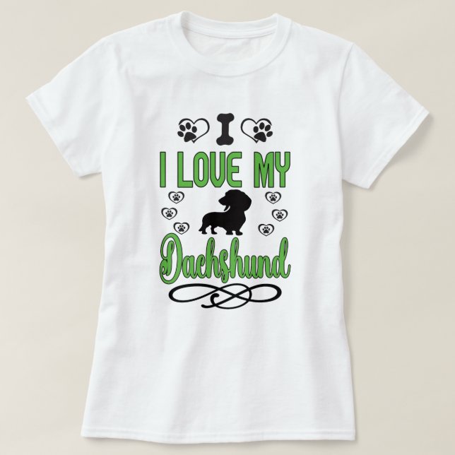 Camiseta Amo mi Dachshund: Verde y Negro (Diseño del anverso)