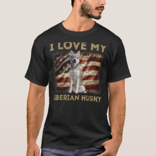 Camiseta Amo Mi Husky Siberiano Papá Mamá Bandera Americana