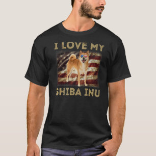 Camiseta Amo Mi Inu Shiba Papá Mamá Bandera Americana Weine