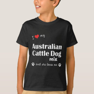 Camiseta Amo mi mezcla australiana del perro del ganado (el