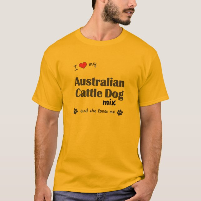 Camiseta Amo mi mezcla australiana del perro del ganado (el (Anverso)