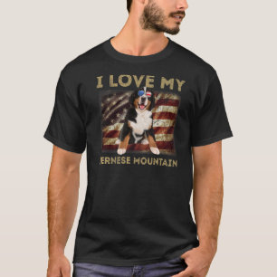 Camiseta Amo Mi Montaña Bernesa Papá Mamá Bandera Americana