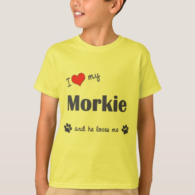 Camiseta Amo mi Morkie (el perro masculino) (Anverso)