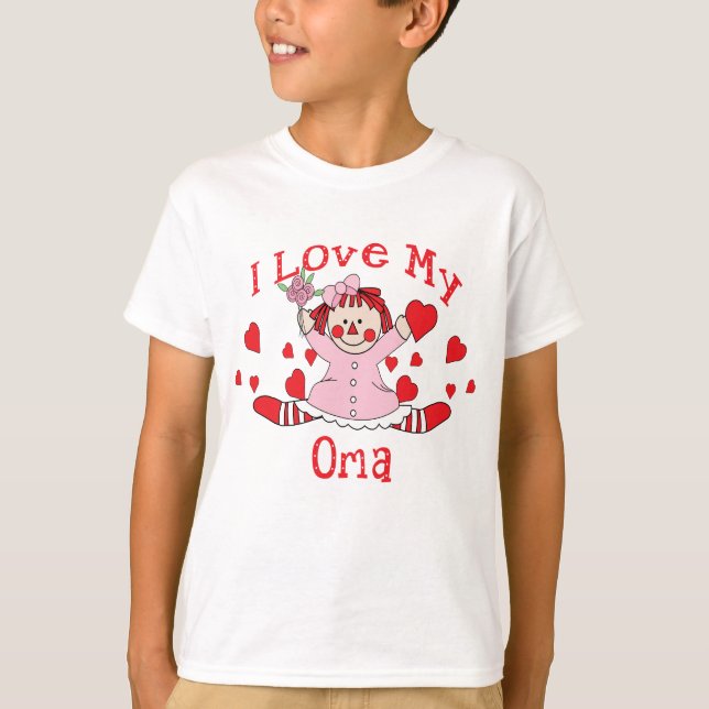 Camiseta Amo mi muñeca y corazones de trapo de Oma (Anverso)