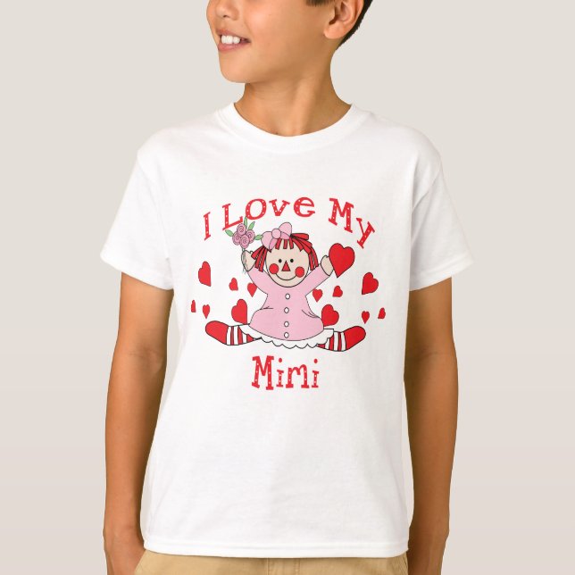 Camiseta Amo mi muñeca y corazones de trapo Mimi (Anverso)