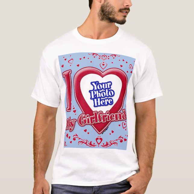 Camiseta Amo Mi Novia Foto Corazón Rojo Bebé Azul (Anverso)