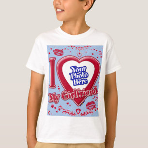 Camiseta Amo Mi Novia Foto Corazón Rojo Bebé Azul