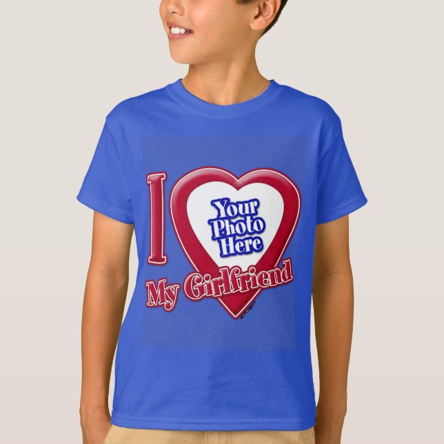 Camiseta Amo Mi Novia Foto Corazón Rojo D R Azul (Anverso)