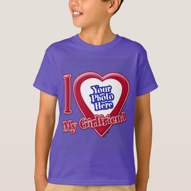 Camiseta Amo Mi Novia Foto De Corazón Rojo Púrpura (Anverso)
