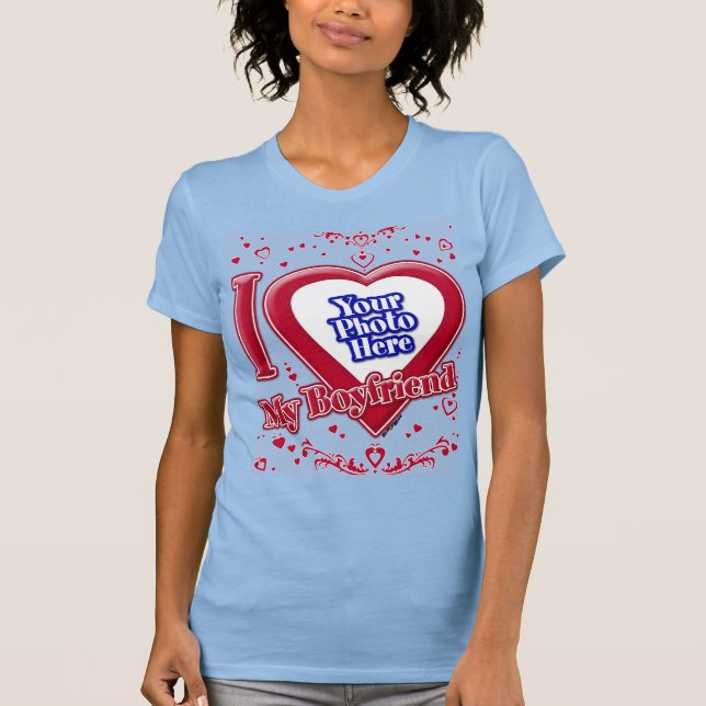 Camiseta Amo Mi Novio Foto Corazón Rojo Bebé Azul (Anverso)