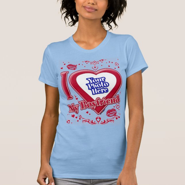Camiseta Amo Mi Novio Foto Corazón Rojo Bebé Azul (Anverso)
