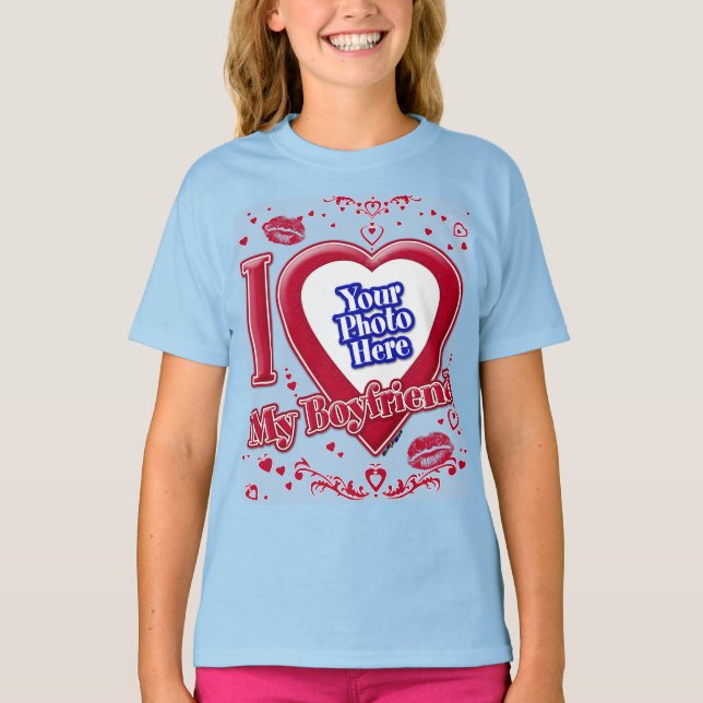 Camiseta Amo Mi Novio Foto Corazón Rojo Beso Luz Bl (Anverso)